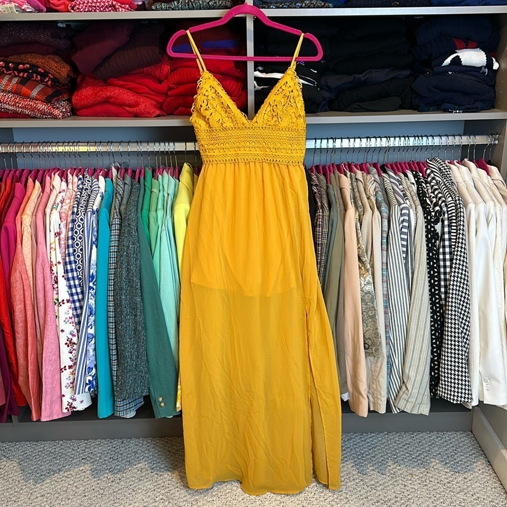 Blashe marigold spaghetti strapped smocked back maxi dress size S